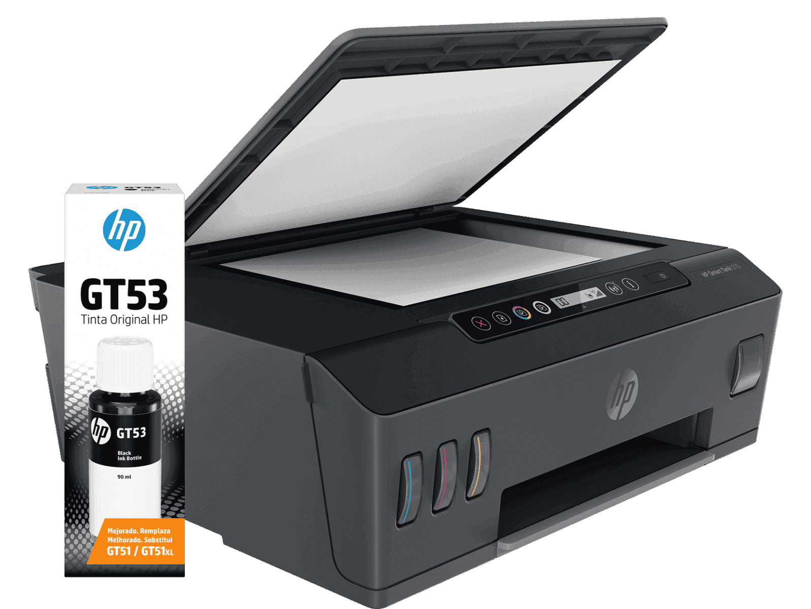 Combo Impresora Multifuncional HP Smart Tank 515 + Botella de Tinta HP GT53 Negra Original