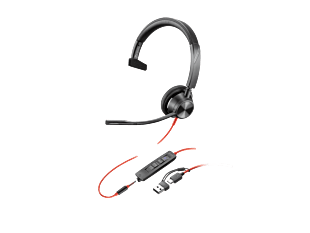 HP Poly Auriculares monoaurales USB-C  Blackwire 3315 con certificación de Microsoft Teams + conector de 3,5 mm + adaptador USB-C/A, Negro, 8X218AA (8X218AA)