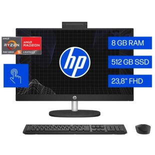 Todo-en-Uno HP 24-cr0017la PC, AMD Ryzen 5, 8 GB RAM, 512 GB RAM Unidad de estado sólido, 23.8, pantalla táctil, FHD, Windows 11 Home Single Language - 23.8-inch (60.45 cm) - Cubierta posterior en negro azabache (961X7LA)