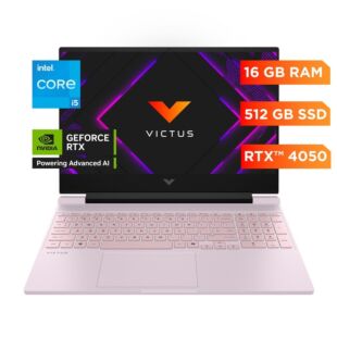 Portátil HP Gaming VICTUS 15-fa2010la, Intel Core i5, 16 GB RAM, NVIDIA® GeForce RTX™ 4050, 512 GB SSD, 15.6" FHD, Windows 11 Home - 15.6" - Rosa empolvado, logotipo cromado (BA1U2LA)