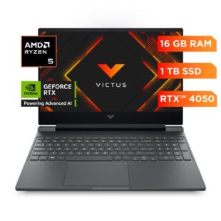 Portátil HP Gaming Victus 15-fb3008la, AMD Ryzen 5, 16 GB RAM, NVIDIA GeForce RTX 4050, 1 TB SSD, 15.6" FHD 144 Hz, Windows 11 Home - 15.6" - Plata mica, logotipo cromado negro (BA1U8LA)