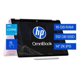 Portátil HP OmniBook 5 Flip 14-fp0057la, Intel Core i5, 16 GB RAM, 512 GB SSD, 14" 2K Táctil, Windows 11 Home - 14" - Rosa empolvado (BM2M6LA)