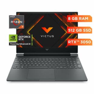 Portátil HP Gaming VICTUS 15-fb3018la, AMD Ryzen 7, 8 GB RAM, NVIDIA® GeForce RTX™ 3050, 512 GB SSD, 15.6" FHD, Windows 11 Home - 15.6" - Plata mica, logotipo cromado negro (BT4F5LA)