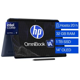 Portátil HP OmniBook Ultra Flip 14 AI 14-fh0001la, Intel Core Ultra 9, 32 GB RAM, 1 TB SSD, 14" Táctil 3K 120Hz, Windows 11 Home - 14" - Azul atmosférico (B31U0LA)