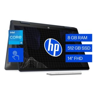 Portátil  2 en 1 HP Pavilion x360 14-ek1011la, Intel Core i5, 8 GB RAM, 512 GB SSD, 14, Pantalla táctil, FHD Windows 11 Home - 14" - Marco del teclado y cubierta en azul espacial, y base en gris ceniza (B69KJLA)