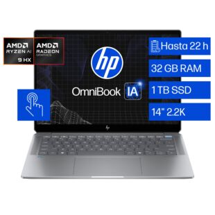 Portátil HP OmniBook Ultra 14-fd0001la, AMD Ryzen AI 9, 32 GB RAM, 1 TB SSD, 14" Táctil 2.2K, Windows 11 Home - 14" - Aluminio de color plata natural (B84FFLA)