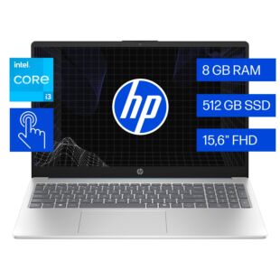 Portátil HP 15-fd0131la, Intel® Core™ i3, 8 GB RAM, 512 GB SSD, 15.6" Táctil FHD, Windows 11 Home - 15.6" - Cubierta azul claro de luna, base y marco de teclado en plata natural (B9TS0LA)