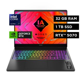 Portátil HP Gaming OMEN 16-ah0006la, Intel Core Ultra 7, 32 GB RAM, NVIDIA GeForce RTX 5070, 1 TB SSD, 16" 2.5K 240 Hz, Windows 11 Home - 16" - Logotipo cromado negro y negro sombra (BA1V3LA)