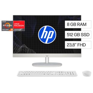 Todo-en-Uno HP 24-cr0232la, AMD Ryzen 3, 8 GB RAM, 512 GB SSD, 23.8" FHD, Windows 11 Home - 23.8-inch (60.45 cm) - Blanco nácar (BA1V4LA)