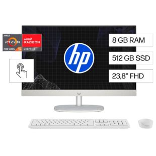 Todo en Uno HP 24-cr0256la PC, Windows 11 Home Single Language, 23.8", Pantalla táctil, AMD Ryzen™ 5, 8GB RAM, 512GB SSD, FHD, Blanco nácar - 23.8-inch (60.45 cm) - Blanco nácar (BA1V8LA)