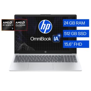 Portátil HP OmniBook 3 AI 15-fn0072la, AMD Ryzen AI 7, 24 GB RAM, 512 GB SSD, 15.6" FHD, Windows 11 Home - 15.6" - Glacier silver (BM2J4LA)