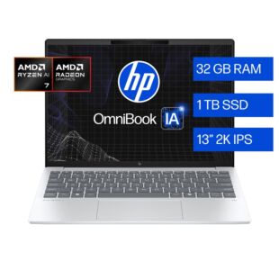 Portátil HP OmniBook 7 Aero AI 13-bg1074la, AMD Ryzen AI 7, 32 GB RAM, 1 TB SSD, 13.3" 2K, Windows 11 Home - 13.3" - Aluminio de color plata glaciar (BM2L7LA)