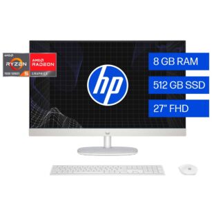 Todo en Uno HP 27-cr0250la, AMD Ryzen 5, 8 GB RAM, 512 GB SSD, 27" FHD, Windows 11 Home - 27-inch (68.58 cm) - Blanco nácar (BM6X3LA)