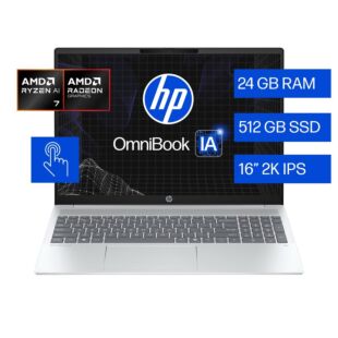 Portátil HP OmniBook 5 NGAI 16-ag1074la, 16", Pantalla táctil, AMD Ryzen™ AI 7, 24 GB RAM, 512GB SSD, 2K, Plata glaciar, Windows 11 Home. - 16" - Aluminio de color plata glaciar (BM7W3LA)
