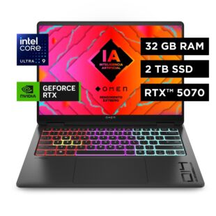 Portátil HP Gaming OMEN Transcend  14-fb1002la, Intel Core Ultra 9, 32 GB RAM, NVIDIA GeForce RTX 5070, 2 TB SSD, 14" 3K 120 Hz, Windows 11 Home - 14" - Cubierta en negro sombra (BT3Z6LA)