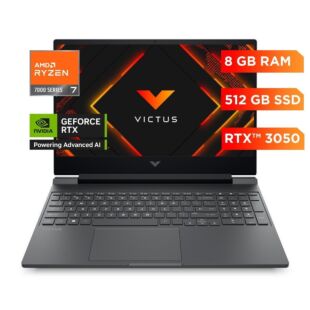 Portátil HP Gaming Victus 15-fb3019la, AMD Ryzen 7, 8 GB RAM, NVIDIA GeForce RTX 3050", 512GB SSD, 15.6" FHD 144 Hz, FreeDOS. - 15.6" - Plata mica, logotipo cromado negro (BT4F6LA)