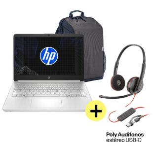Portátil HP 14-dq6002la, Intel N-series, 4 GB RAM, 128 GB UFS, 14" HD, Windows 11 Home + HP Poly Audifonos estéreo USB-C - 14" - Plateado natural (B9TL3LA)