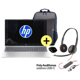 Portátil HP 15-fd0253la, Intel Core i5, 8 GB RAM, 512 GB SSD, 15.6" FHD, Windows 11 Home + Mochila HP Prelude + Mouse HP 200 + HP Poly Audifonos estéreo USB-C - 15.6" - Cubierta azul claro de luna, base y marco de teclado en plata natural (B9TX0LA)