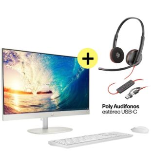 Todo en Uno HP 24-cr0350la PC, Windows 11 Home Single Language, 23.8", Intel® Core™ i5, 8GB RAM, 512GB SSD, FHD, Blanco nácar + HP Poly Audifonos estéreo USB-C - 23.8-inch (60.45 cm) - Blanco nácar (BP2E9LA)