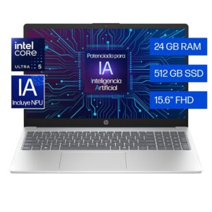 Portátil HP 15-fd1056la, Intel Core Ultra 5, 24 GB RAM, 512 GB SSD, 15.6" FHD, Windows 11 Home - 15.6" - Cubierta azul claro de luna, base y marco de teclado en plata natural (C64RWLA)