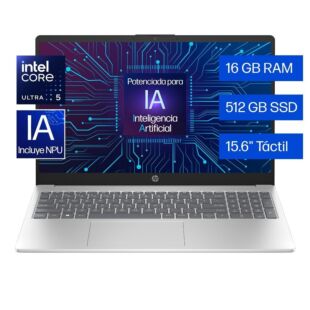 Portátil HP 15-fd1058la, Intel Core Ultra 5, 16 GB RAM, 512 GB SSD, 15.6" Táctil FHD, Windows 11 Home - 15.6" - Plateado natural (C64RYLA)