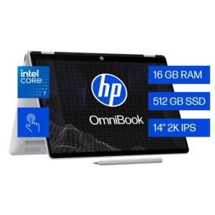 Portátil HP OmniBook 5 Flip 2-in-1 14-fp0070la, Intel Core 7, 16 GB RAM, 512 GB SSD, 14" táctil 2K, Windows 11 Home - 14" - Glacier silver (CM9D6LA)