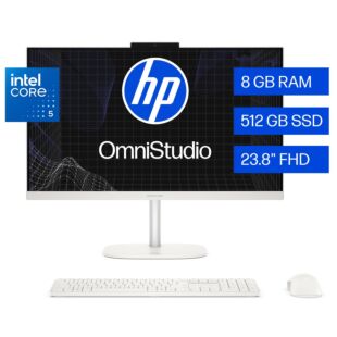Todo-en-Uno HP OmniStudio 24-cu0050la, Intel Core 5, 8 GB RAM, 512 GB SSD, 23.8" FHD, Windows 11 Home, Blanco - 23.8-inch (60.45 cm) - Cotton white (D2TT8LA)