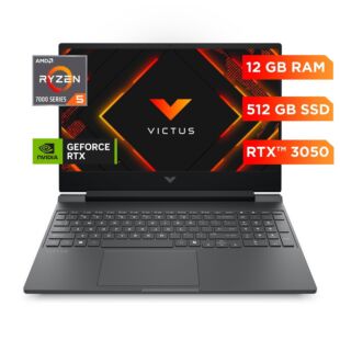 Portátil HP Victus Gaming  15-fb3058la, AMD Ryzen 5, 12 GB RAM, NVIDIA GeForce RTX 3050, 512 GB SSD, 15.6" FHD, Windows 11 Home - 15.6" - Plata mica, logotipo cromado negro (D57CNLA)