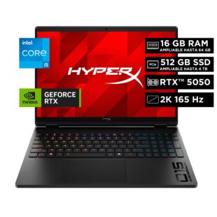 Portátil Gaming  HyperX OMEN by HP 15-ga0000la, Intel Core i5, 16 GB RAM, NVIDIA GeForce RTX 5050, 512 GB SSD, 15.3" 2K 165 Hz, Windows 11 Home - 15.3" - Negro sombra (D62W2LA)