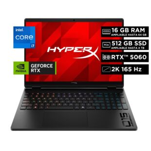 Portátil HP Gaming HyperX OMEN 15-ga0001la, Intel Core i7, 16 GB RAM, NVIDIA GeForce RTX 5060, 512GB SSD, 15.3" 2K 165 Hz, Windows 11 Home - 15.3" - Negro sombra (D62W3LA)
