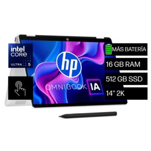 Portátil  HP OmniBook 5 14-km0050la, Intel Core Ultra 5, 16 GB RAM, 512 GB SSD, 14" Táctil 2K, Windows 11 Home - 14" - Glacier silver (DG0D9LA)