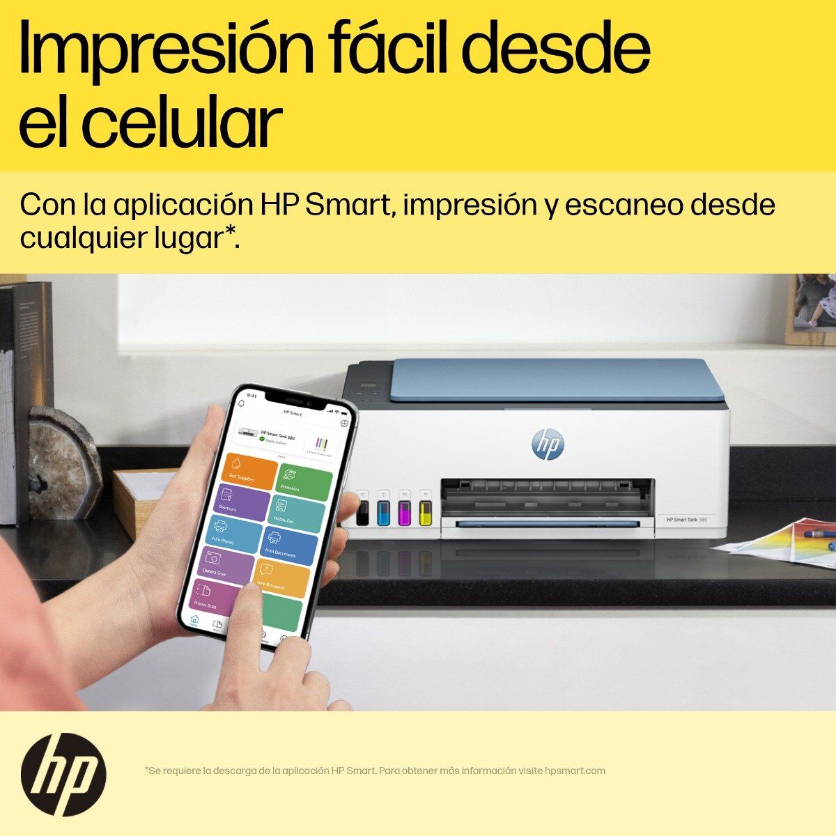 Impresora Multifuncional HP Smart Tank 585, Tinta continua, Color, Wifi, Smart App, Escaner, Copia (1F3Y4A)