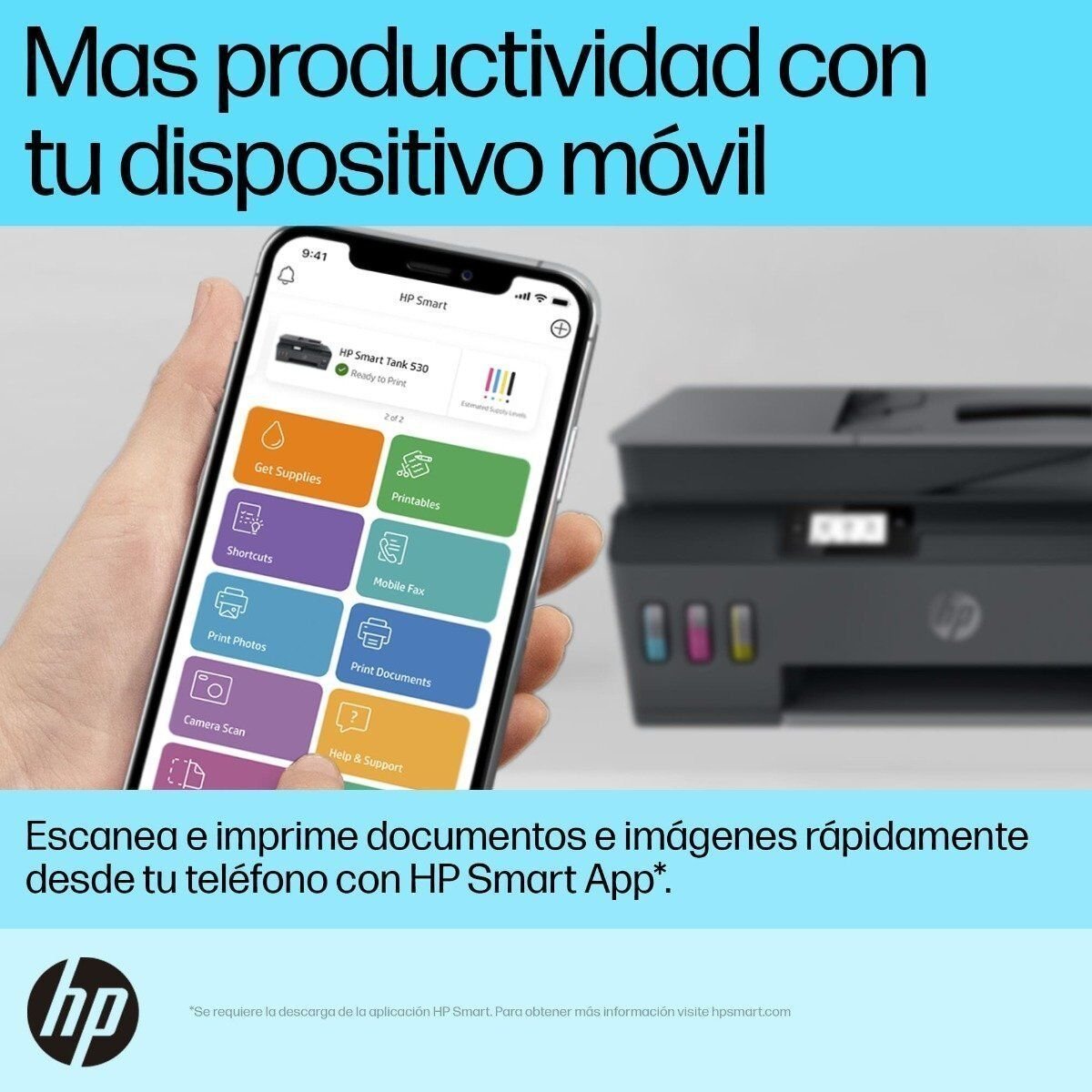 Impresora Multifuncional HP Smart Tank 530, Tinta Continua Color, Wi-Fi, Smart, App ADF, Alimentador Automático (4SB24A)
