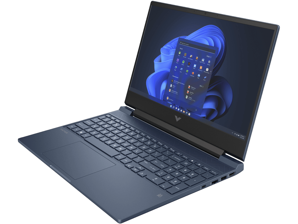Portátil HP Victus Gaming 15-fa0000la + Audifonos Inalámbricos HyperX Cloud Stinger Negro + Mouse Inalámbrico HyperX Pulsefire Haste Negro - 15.6" - Azul intenso, logotipo cromado (80M55LA-2)