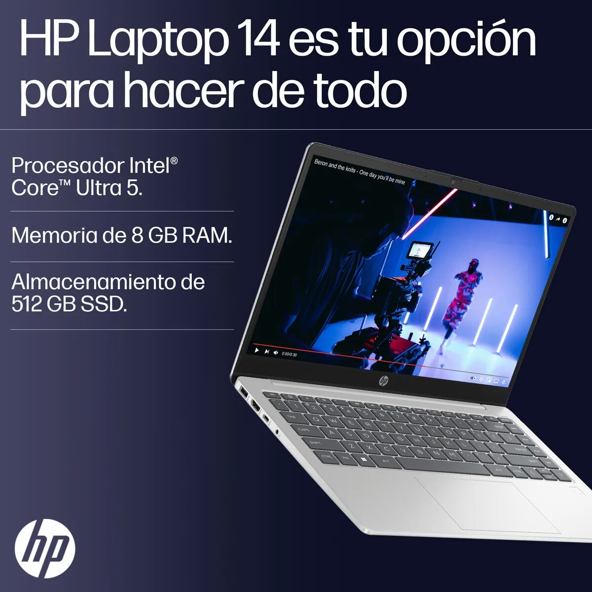 Portátil HP 14-ep1001la, Windows 11 Home Single Language, 14", Intel® Core™ Ultra 5, 8GB RAM, 512GB SSD, FHD - 14" - Plateado natural (A38P2LA)