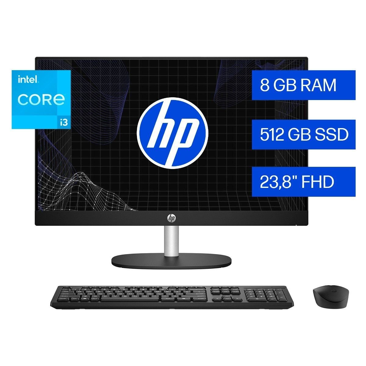 Fotograf&iacute;a de una Todo en Uno HP 24-cr0331la PC, Windows 11 Home Single Language, 23.8", Intel&reg; Core&trade; i3, 8GB RAM, 512GB SSD.