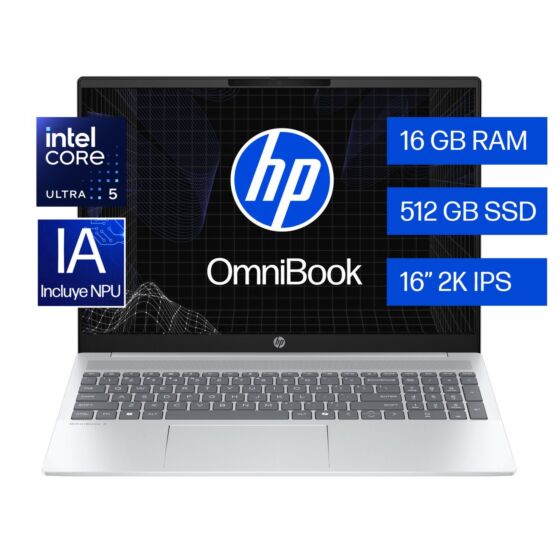 Portátil HP OmniBook 5 AI 16-af1052la, Intel Core Ultra 5, 16 GB RAM, 512 GB SSD, 16