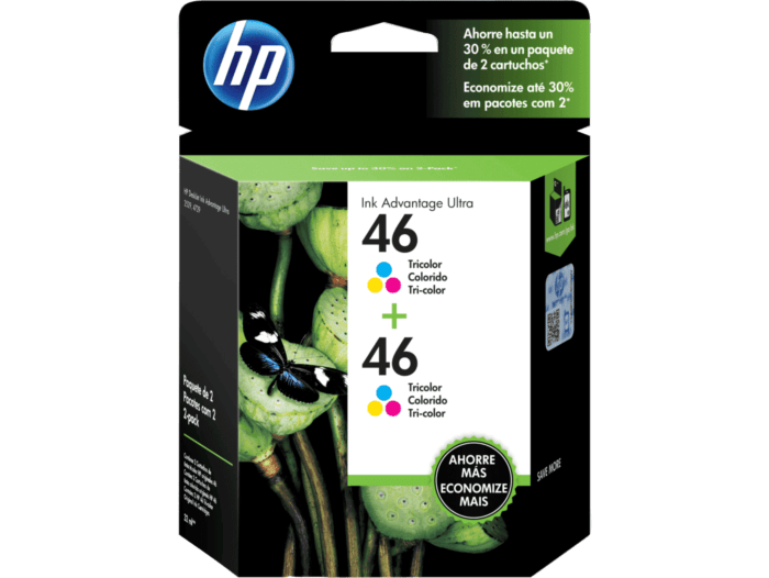 Pack de 2 Cartuchos de Tinta HP 46 Tricolor Original (M0H59AL) - Center facing