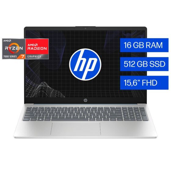Portátil HP 15-fc0272la, AMD Ryzen 7, 16 GB RAM, 512 GB SSD, 15.6, FHD Windows 11 Home - 15.6