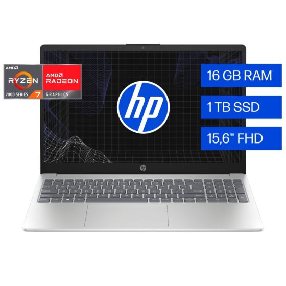 Portátil HP 15-fc0276la, AMD Ryzen 7, 16 GB RAM, 1 TB SSD, 15.6, FHD Windows 11 Home - 15.6