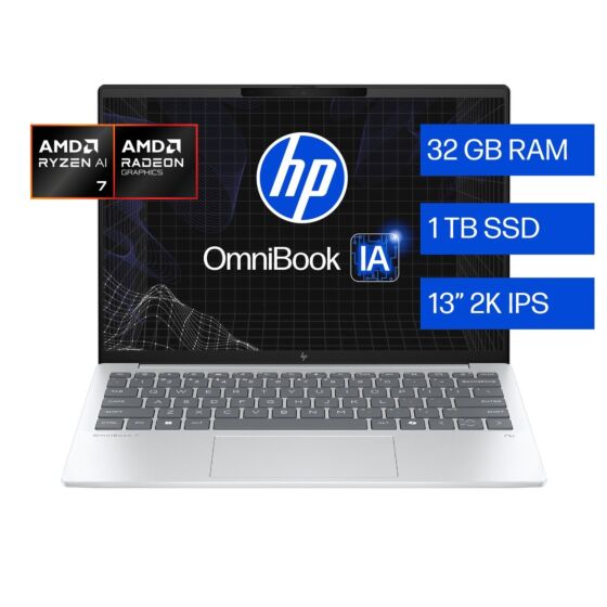 Portátil HP OmniBook 7 Aero AI 13-bg1074la, AMD Ryzen AI 7, 32 GB RAM, 1 TB SSD, 13.3