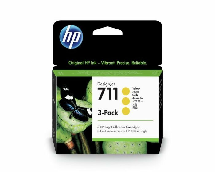 Pack de 3 Cartuchos de Tinta HP 711 Amarilla DesignJet Original de 29 ml (CZ136A)