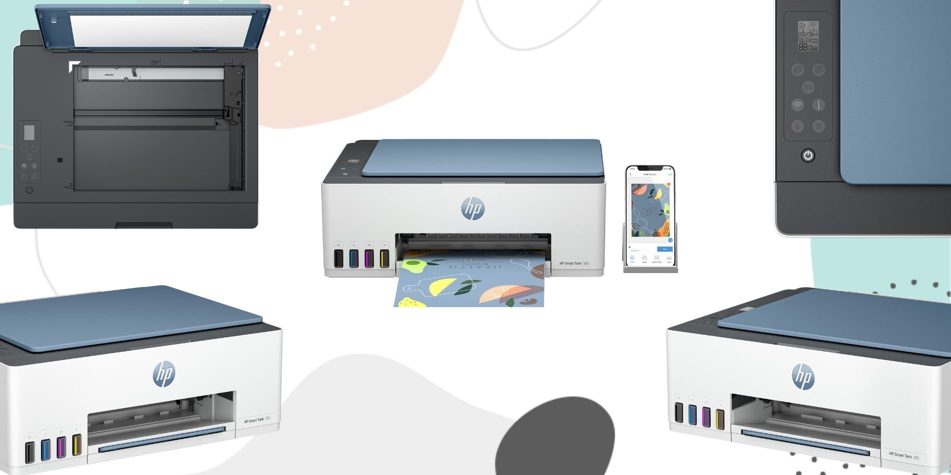 Vistas de la impresora HP Smart Tank 585